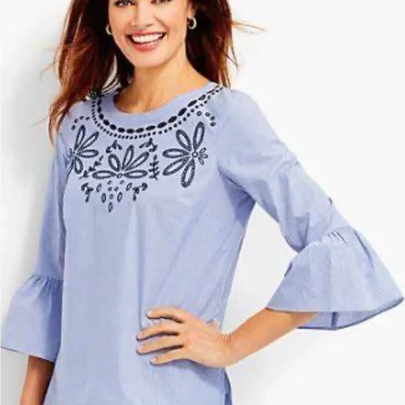 TALBOTS Eyelet Embroidered Striped Blouse - Picture 1 of 11